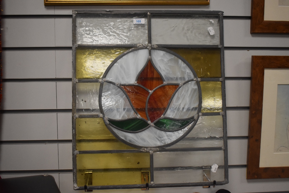 An attractive leaded stained glass panel, measuring 45cm x 55cm