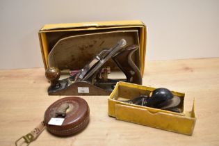 A boxed Stanley Bailey No.3 woodworking plane, together with Stanley 102 plane, and a vintage