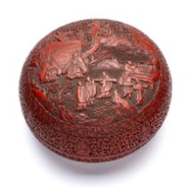 A LARGE CHINESE CARVED CINNABAR LACQUER BOX AND COVER, LATE QING DYNASTY, LATE 19TH/EARLY 20TH CENTU