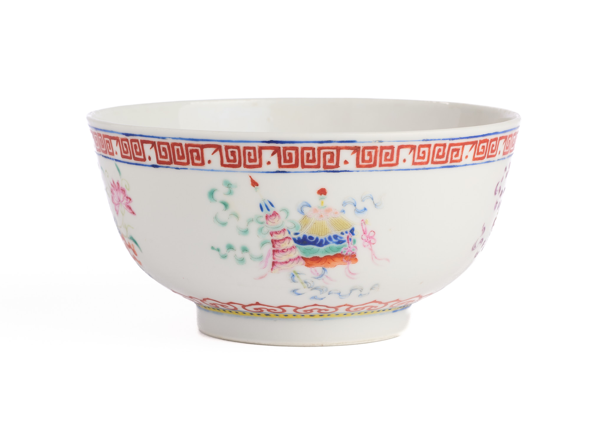 A CHINESE FAMILLE-ROSE BUDDHIST EMBLEM BOWL, GUANGXU MARK AND PERIOD (1875-1908)