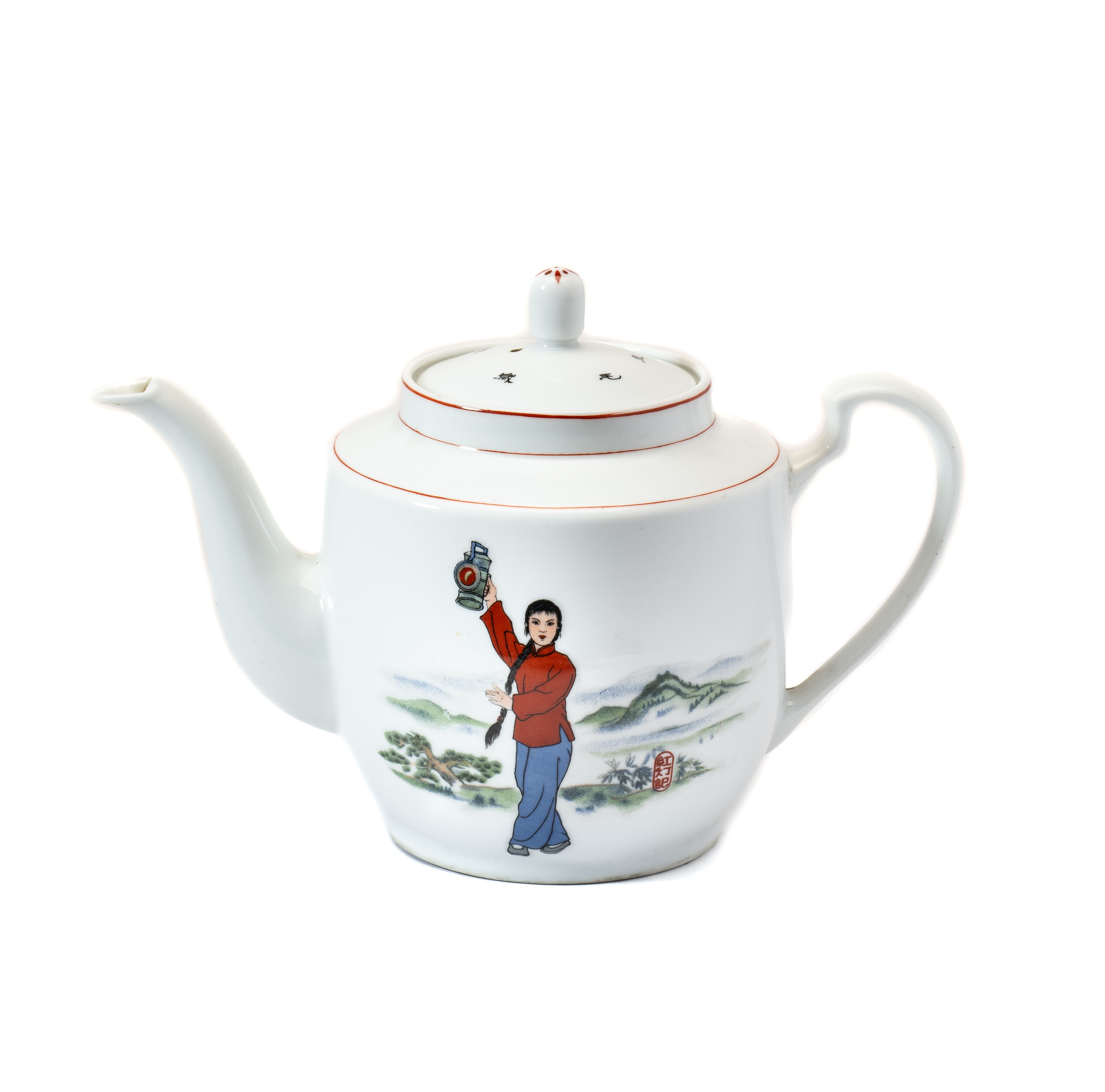 A CHINESE 'LEGEND OF THE RED LANTERN' TEAPOT AND COVER, 1960/70's