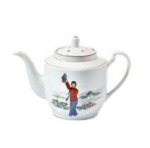 A CHINESE 'LEGEND OF THE RED LANTERN' TEAPOT AND COVER, 1960/70's