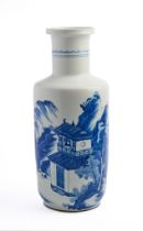 A CHINESE BLUE AND WHITE ROULEAU VASE, QING DYNASTY