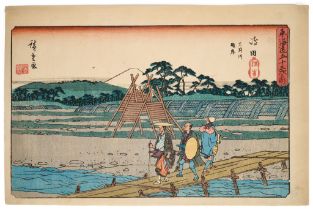 UTAGAWA HIROSHIGE (1797-1858), SHIMADA: THE SURUGA BANK OF THE OI RIVER, EDO PERIOD. 19TH CENTURY