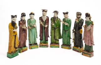 A RARE SET OF EIGHT CHINESE FAMILLE-VERTE DAOIST IMMORTALS, QING DYNASTY, KANGXI PERIOD (1662-1722)