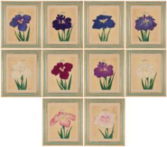 A GROUP OF TEN JAPANESE HAND-COLOURED BOTANICAL WOODBLOCK PRINTS, CIRCA 1890