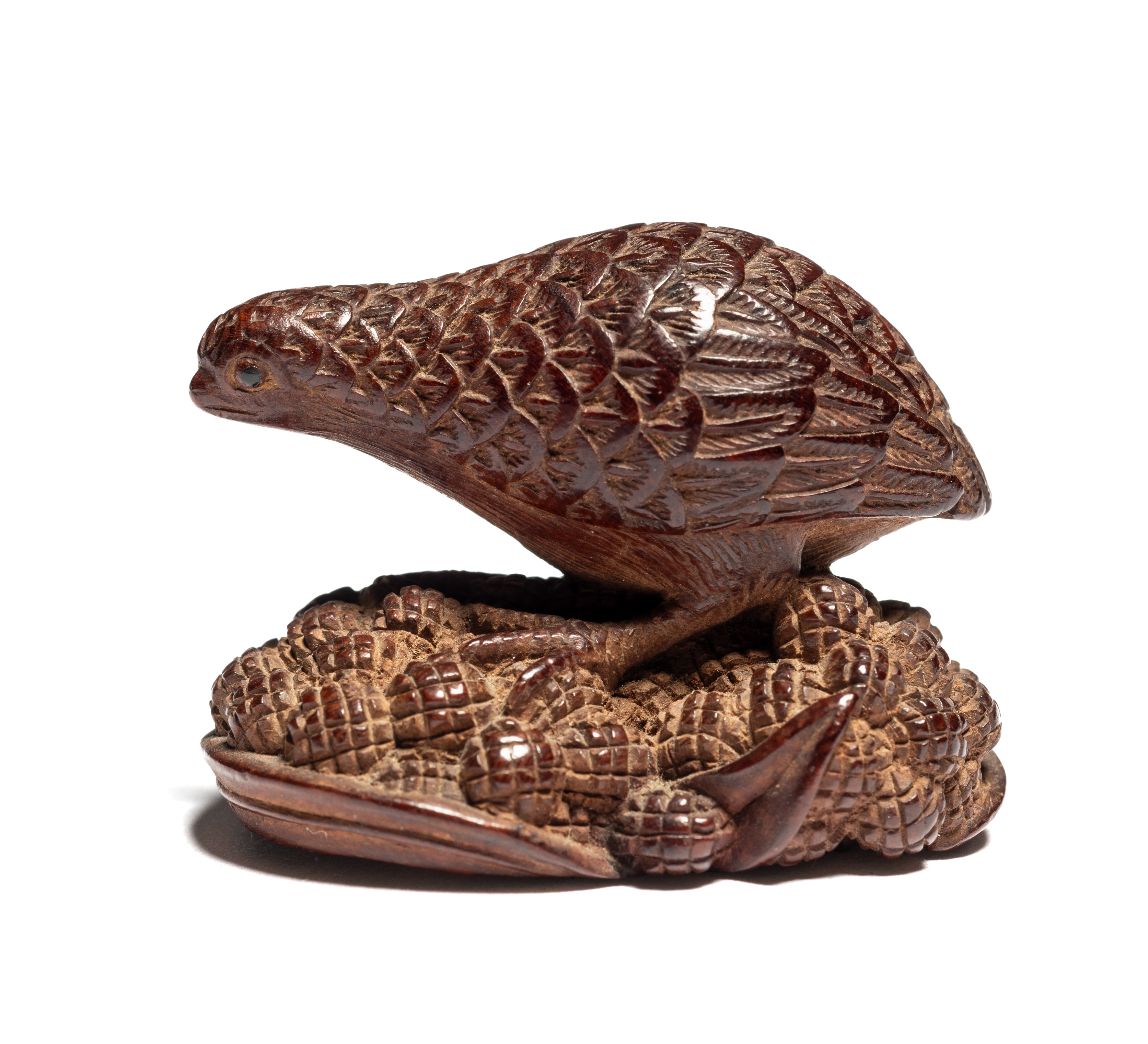 TWO JAPANESE CARVED WOOD NETSUKE OF QUAIL, MEIJI PERIOD (1868-1912) - Image 2 of 2