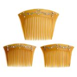 ˜ A SET OF THREE BELLE EPOQUE TORTOISESHELL, DIAMOND AND SEED PEARL HAIR COMBS, CIRCA 1910