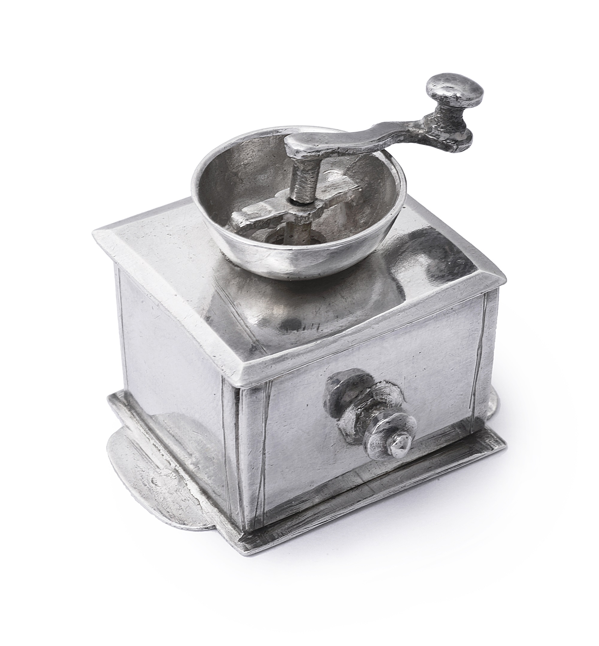 A DUTCH SILVER MINIATURE COFFEE GRINDER, MAKER'S MARK IB IN MONOGRAM, POSSIBLY FOR JAN BORDUUR,