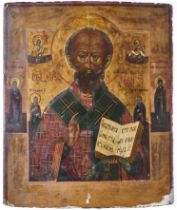 AN ICON OF SAINT NICHOLAS THE WONDERWORKER, RUSSIAN, LATE 18TH / EARLY 19TH CENTURY