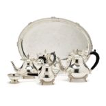 A FOUR-PIECE TEA SET ON TRAY, MIDDLE EASTERN, 20TH CENTURY