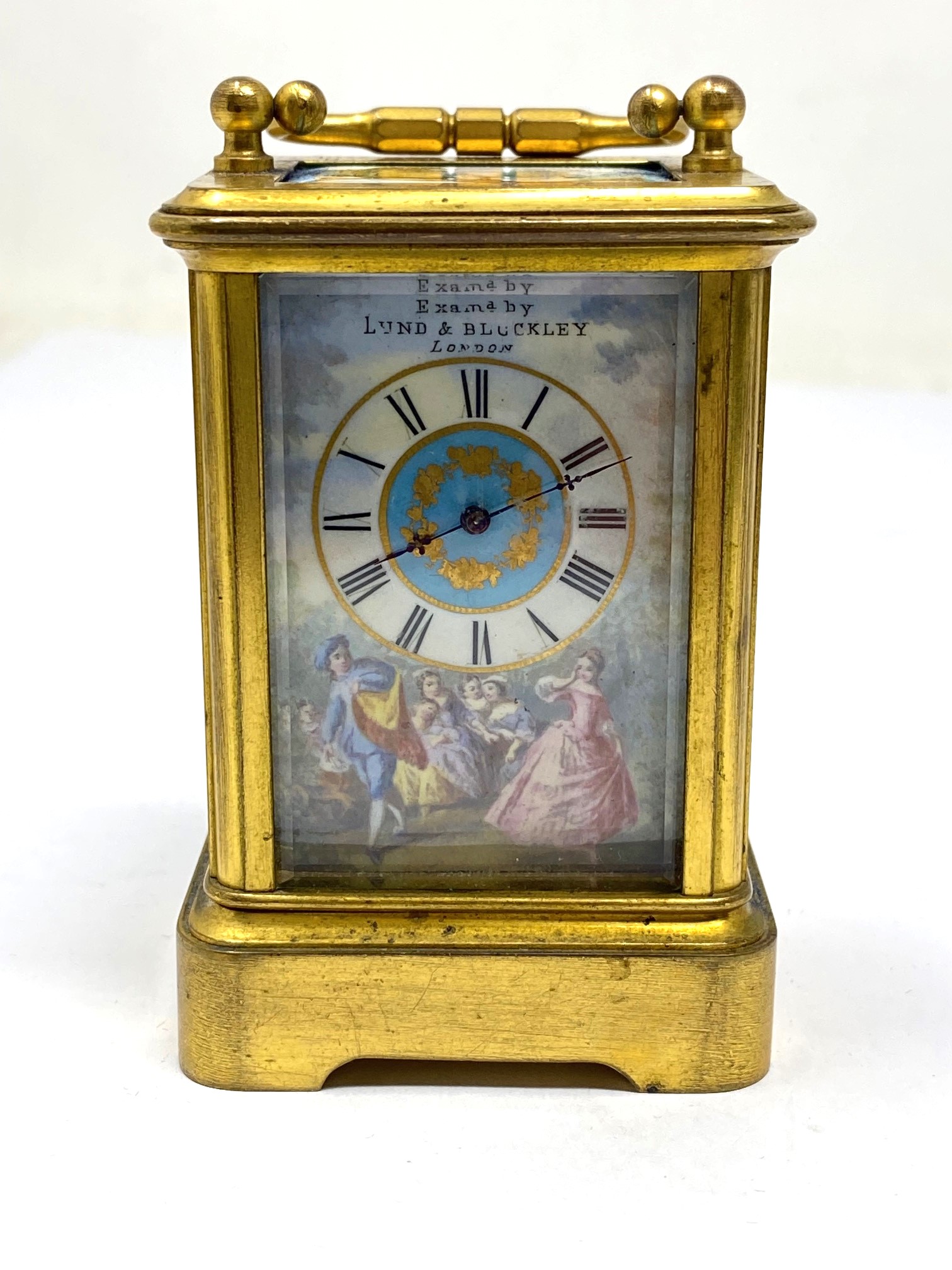 A FRENCH GILT-BRASS AND ENAMEL MINIATURE CARRIAGE CLOCK, PERHAPS J. DEJARDIN, PARIS, FOR RETAIL BY - Image 4 of 8