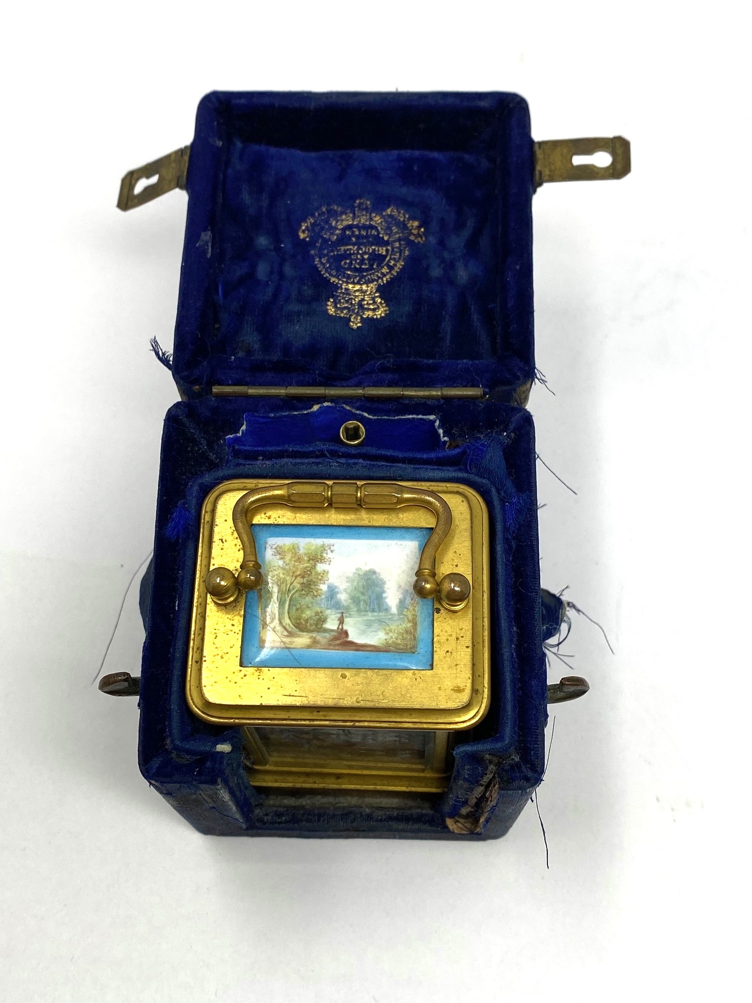 A FRENCH GILT-BRASS AND ENAMEL MINIATURE CARRIAGE CLOCK, PERHAPS J. DEJARDIN, PARIS, FOR RETAIL BY - Image 2 of 8