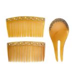 ˜ A PAIR OF BELLE EPOQUE TORTOISESHELL DIAMOND AND SEED PEARL HAIR COMBS, CIRCA 1910