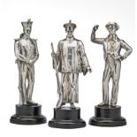 A SET OF THREE VICTORIAN SILVER FIRST CHINA WAR FIGURES, HUNT & ROSKELL, LONDON, 1843/44