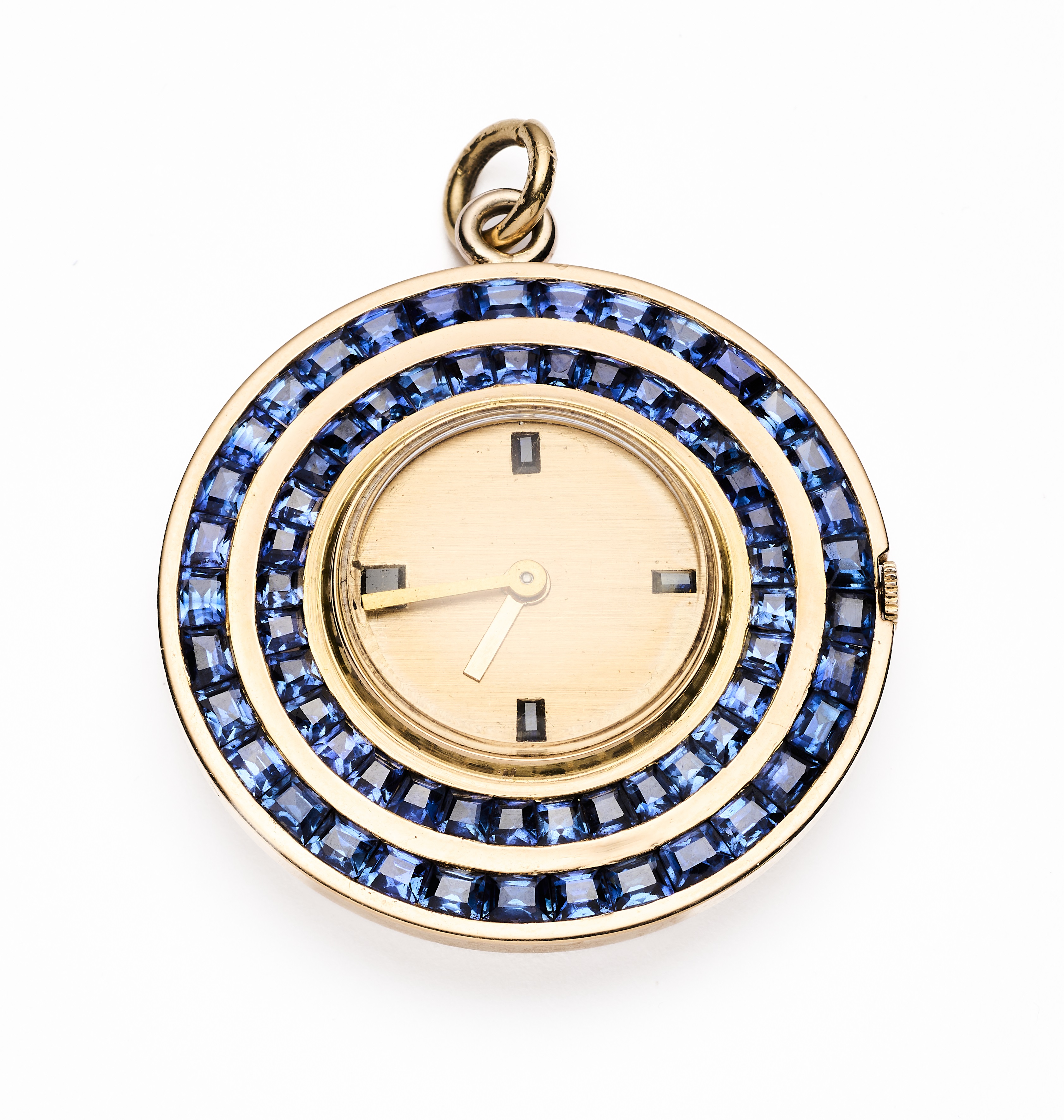 A SAPPHIRE AND GOLD LADY'S FOB WATCH, FRENCH, 1950s