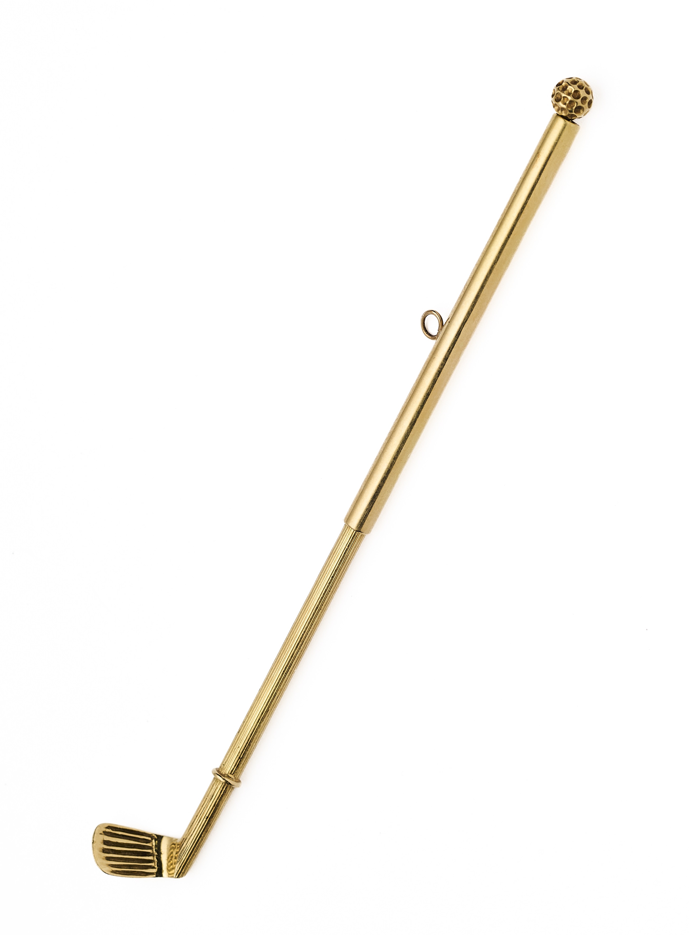 AN AMERICAN GOLD NOVELTY SWIZZLE STICK, CHERNY, MID 20TH CENTURY
