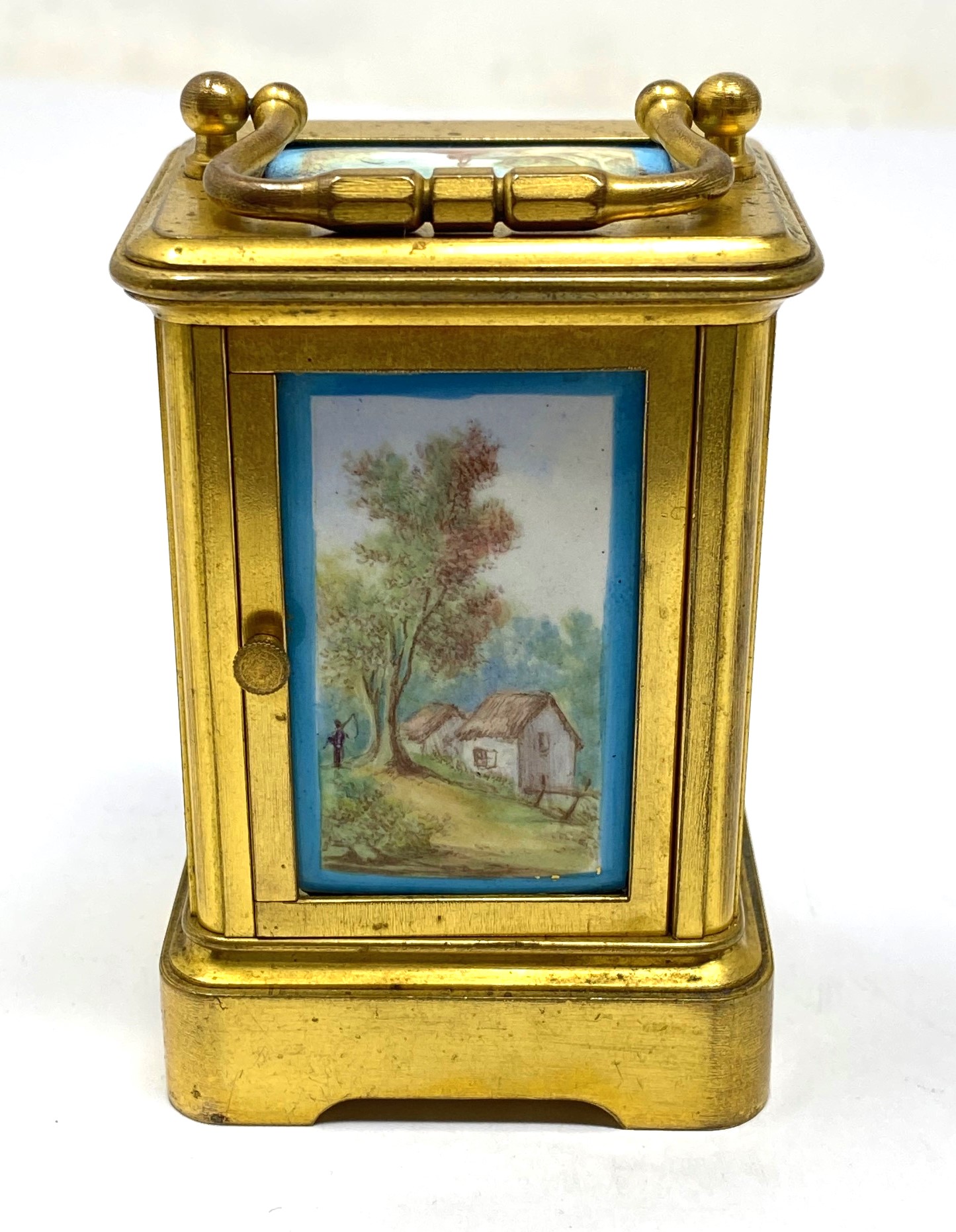 A FRENCH GILT-BRASS AND ENAMEL MINIATURE CARRIAGE CLOCK, PERHAPS J. DEJARDIN, PARIS, FOR RETAIL BY - Image 6 of 8