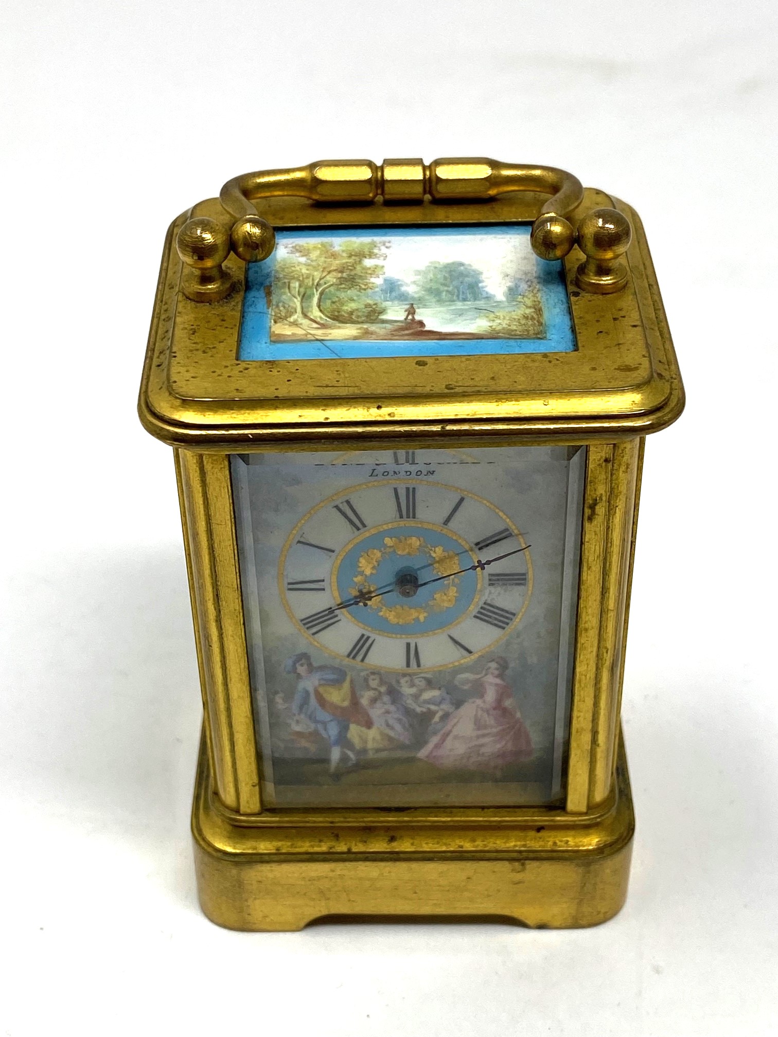 A FRENCH GILT-BRASS AND ENAMEL MINIATURE CARRIAGE CLOCK, PERHAPS J. DEJARDIN, PARIS, FOR RETAIL BY - Image 3 of 8