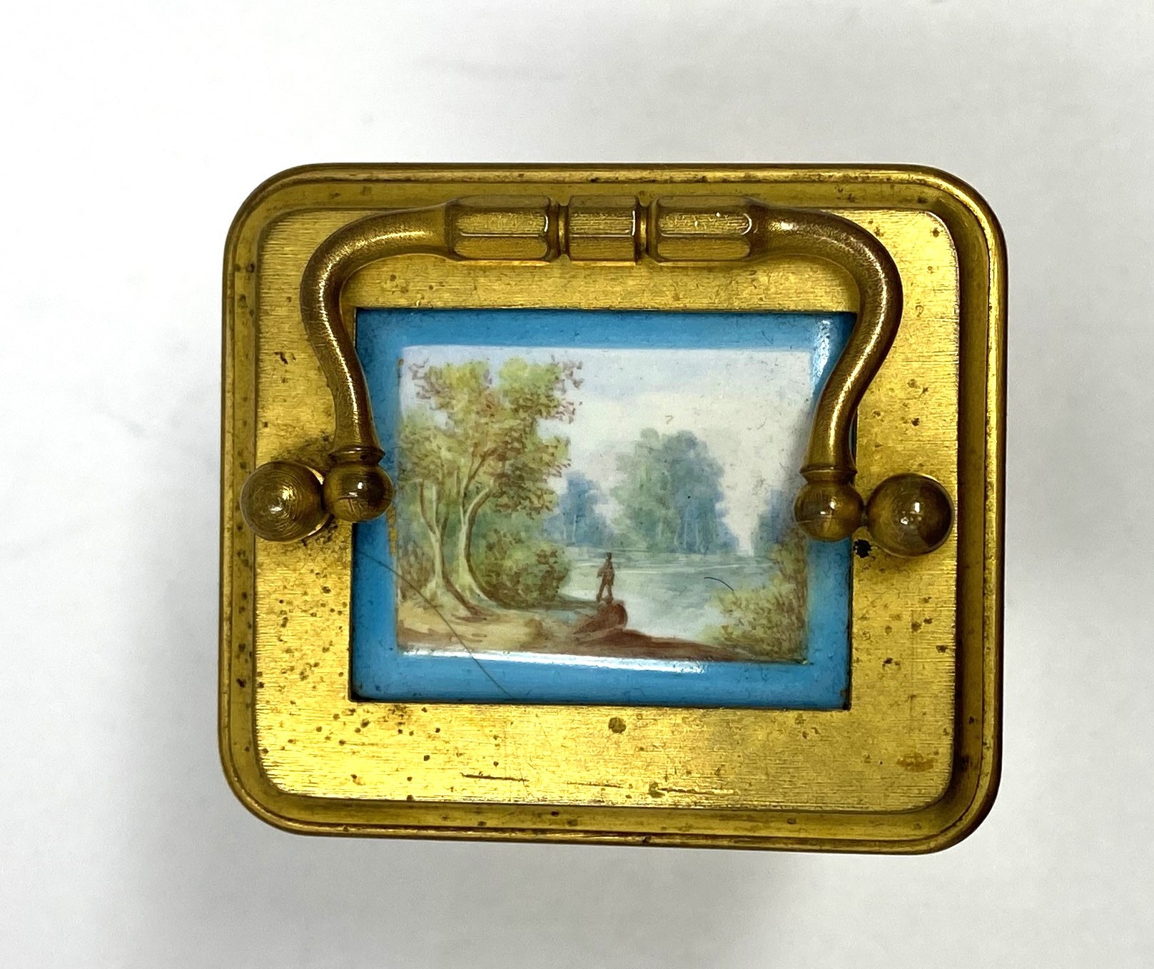 A FRENCH GILT-BRASS AND ENAMEL MINIATURE CARRIAGE CLOCK, PERHAPS J. DEJARDIN, PARIS, FOR RETAIL BY - Image 8 of 8