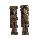 A PAIR OF OAK ARCHITECTURAL ELEMENTS CARVED AS ANGELS, FLEMISH, 17TH CENTURY