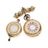 □ TWO LADIES' GOLD POCKET WATCHES, SWISS, 1890s