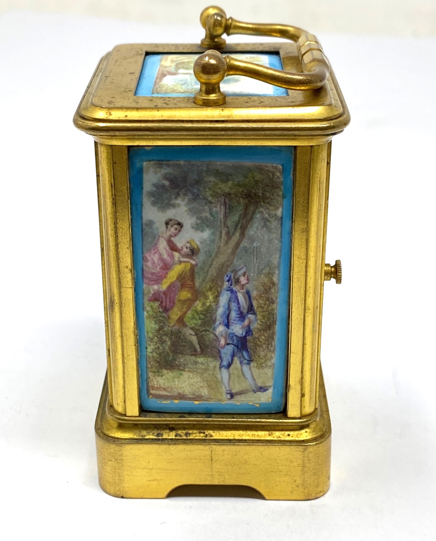 A FRENCH GILT-BRASS AND ENAMEL MINIATURE CARRIAGE CLOCK, PERHAPS J. DEJARDIN, PARIS, FOR RETAIL BY - Image 7 of 8