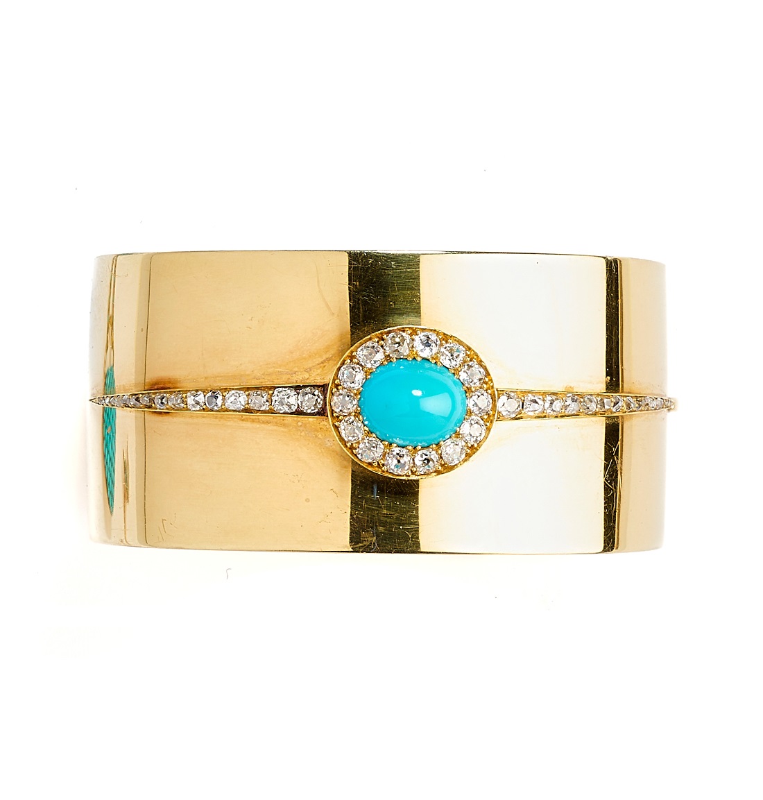 VICTORIAN GOLD, TURQUOISE AND DIAMOND BANGLE, 1870s