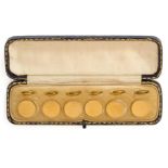 □ CASED SET OF SIX EDWARDIAN GOLD DRESS BUTTONS, 1906