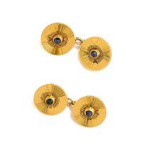 PAIR OF GOLD AND SAPPHIRE CUFFLINKS, 1955