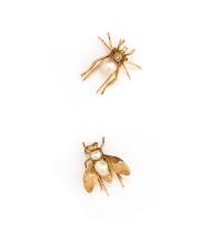 TWO CULTURED PEARL INSECT BROOCHES, 1960s