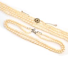 TWO DOUBLE ROW CULTURED PEARL NECKLACES