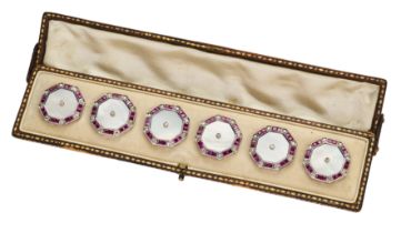 SIX DIAMOND, RUBY AND MOTHER-OF-PEARL DRESS BUTTONS, 1920s