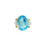 GARRARDS: AQUAMARINE, DIAMOND AND GOLD RING, 1994