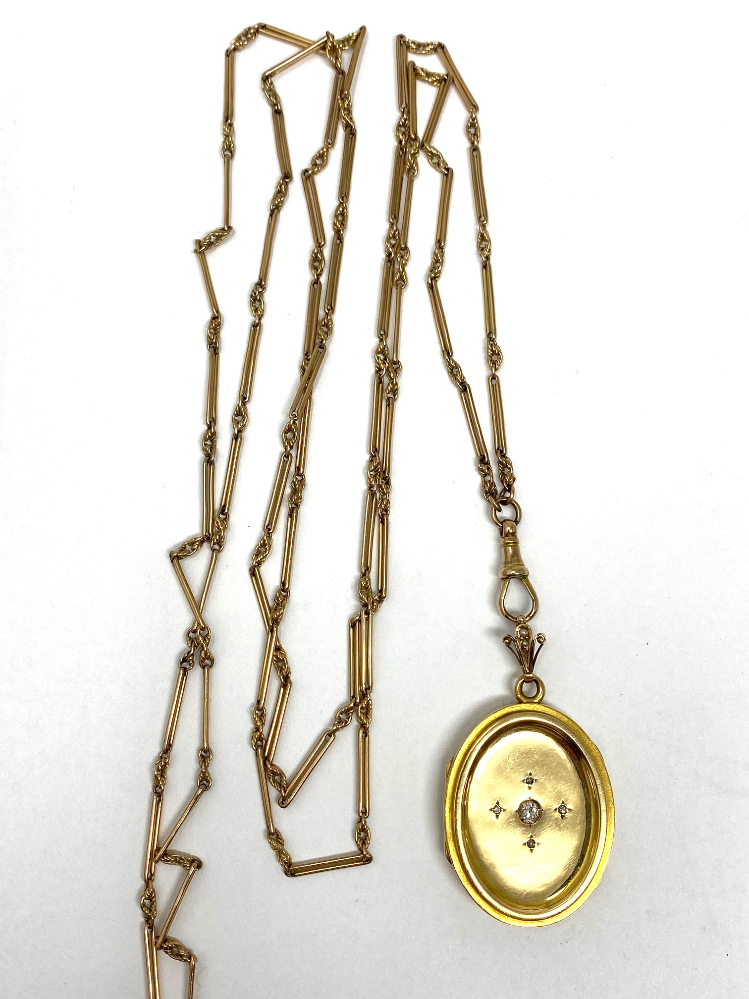 GOLD LONG CHAIN AND DIAMOND LOCKET, 1890s - Image 2 of 3