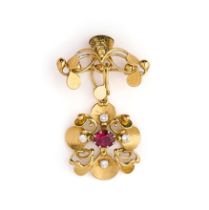VALERIE PITCHFORD: GOLD, RUBY AND DIAMOND BROOCH/PENDANT, 1986