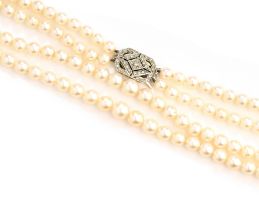 CULTURED PEARL AND DIAMOND NECKLACE