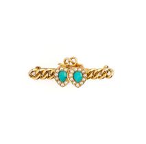 GOLD, TURQUOISE AND SEED PEARL BAR BROOCH, 1900s