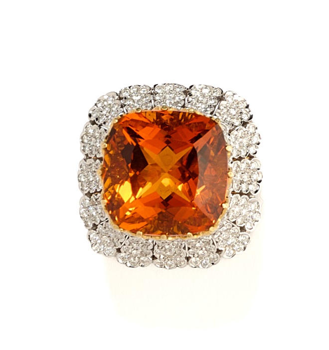 CITRINE AND DIAMOND COCKTAIL RING