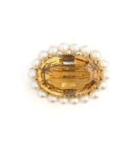 GOLD, CITRINE AND CULTURED PEARL BROOCH, 1967