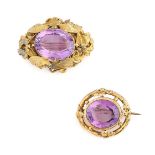 TWO VICTORIAN GOLD AND AMETHYST BROOCHES, 1850s