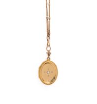 GOLD LONG CHAIN AND DIAMOND LOCKET, 1890s