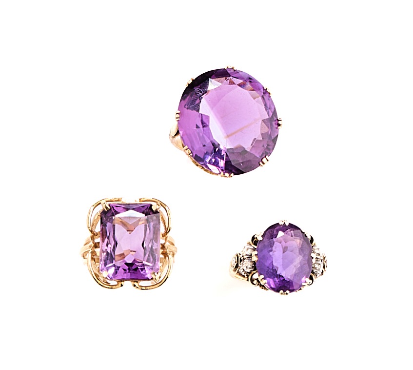 THREE AMETHYST DRESS RINGS