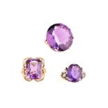 THREE AMETHYST DRESS RINGS