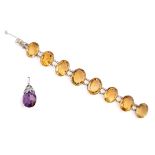 VICTORIAN SILVER AND CITRINE BRACELET, 1867 AND AMETHYST PENDANT, 1930s