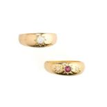 TWO GOLD AND DIAMOND GYPSY RINGS