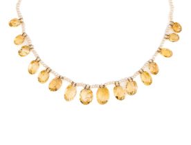 CITRINE AND SEED PEARL FRINGE NECKLACE, 1900s