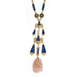 LAPIS LAZULI, DIAMOND AND ROSE QUARTZ PENDENT NECKLACE, 1970s