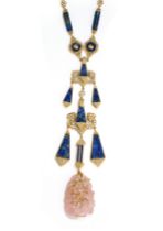 LAPIS LAZULI, DIAMOND AND ROSE QUARTZ PENDENT NECKLACE, 1970s