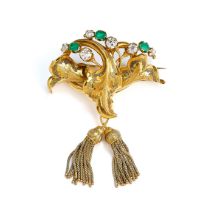 EMERALD, DIAMOND AND GOLD BROOCH, 1860s